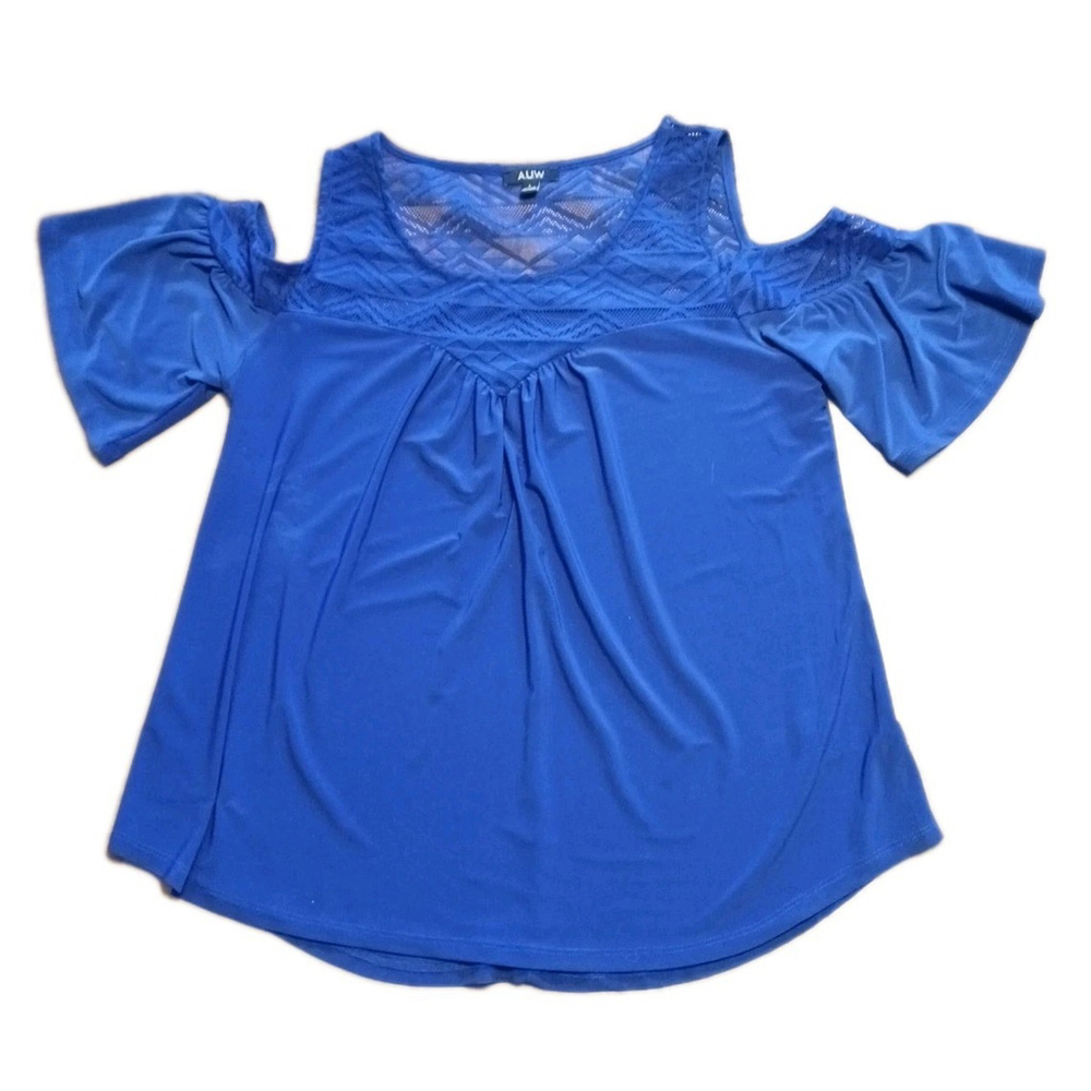 AUW Women's Royal Blue Mesh Off The Shoulder Top Large
